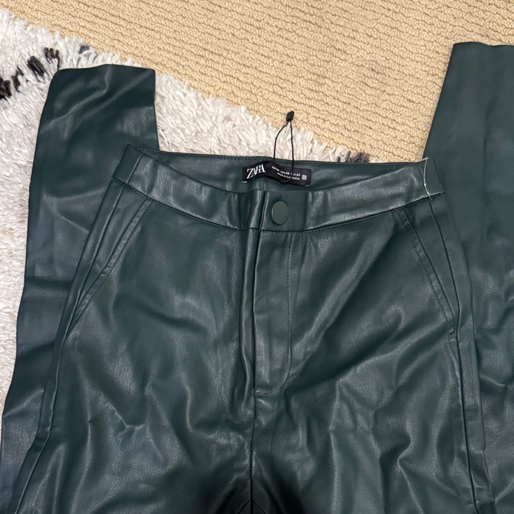 Zara Deep Green Leather Look Trousers